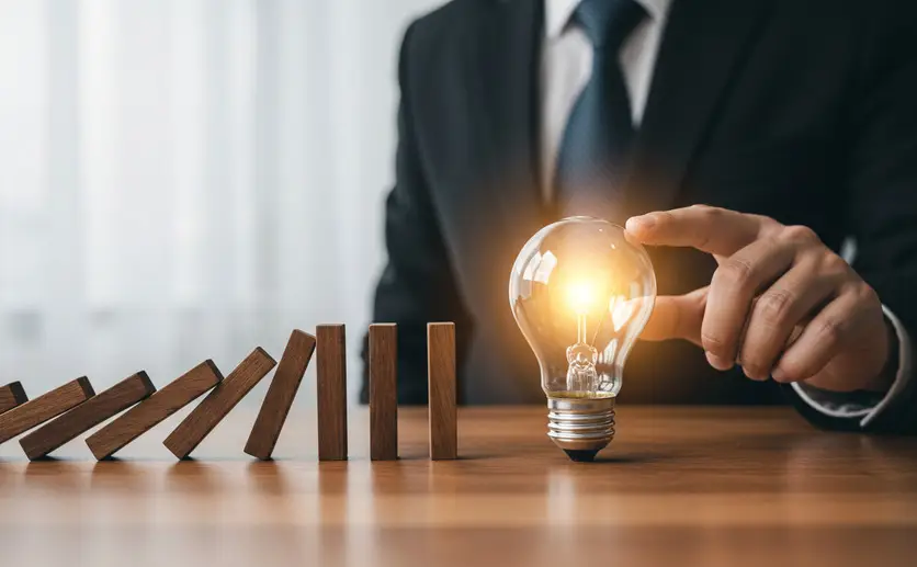 倒れるドミノを止める指