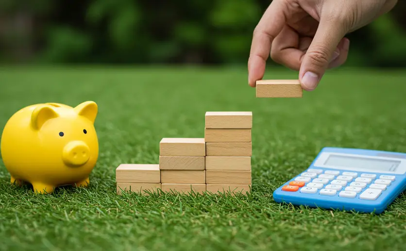 積木を重ねる男性の手