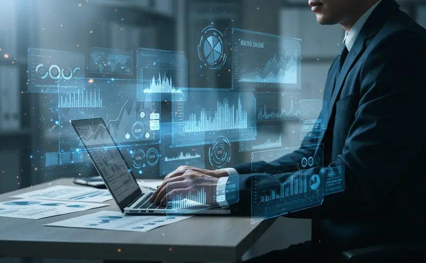 パソコンで資産運用計画を立てる男性