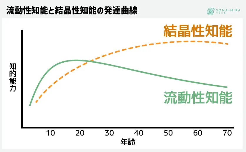 流動性知能と結晶性知能の発達曲線